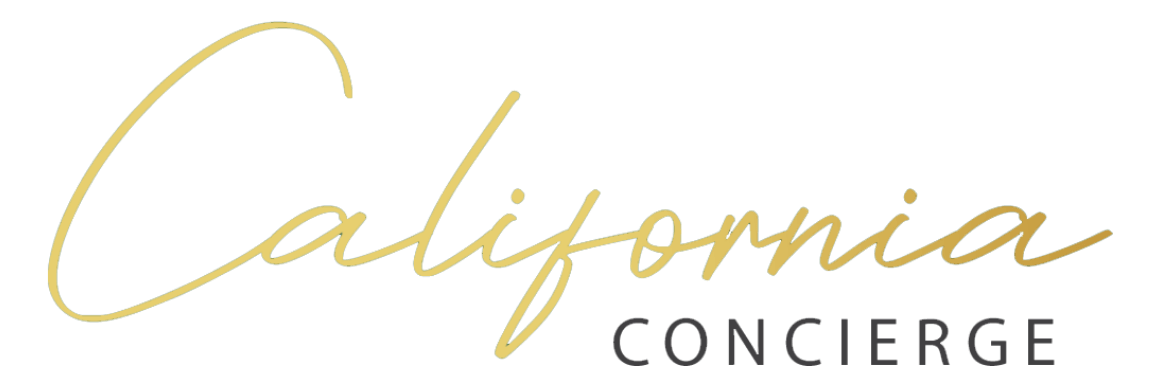 The logo for california concierge is written in gold on a white background.