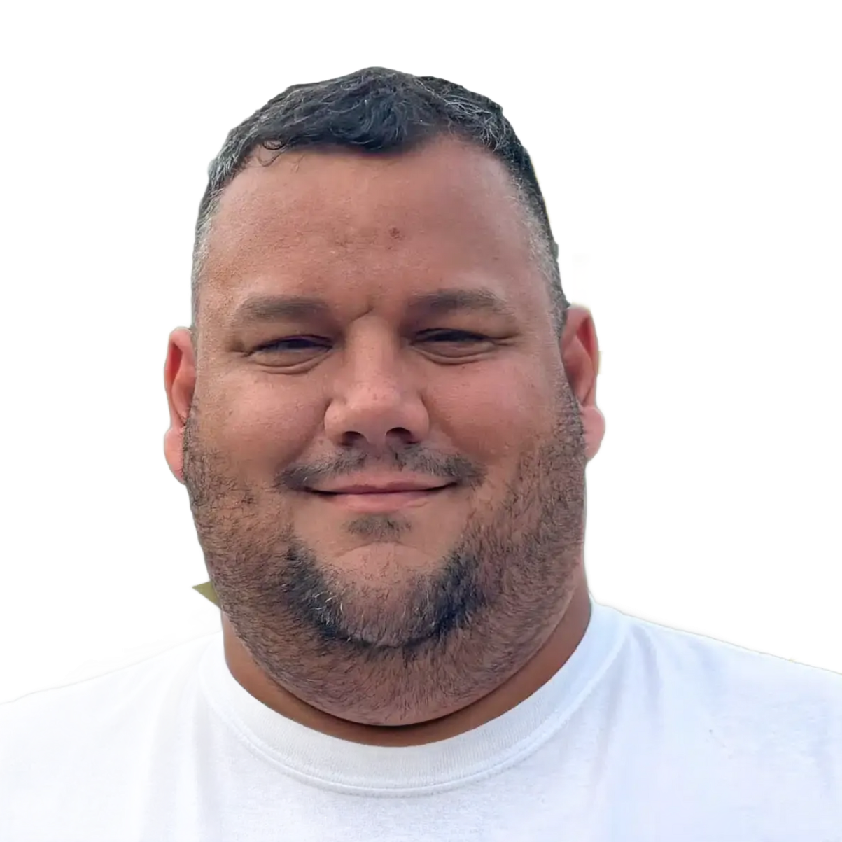 Man smiling in a white shirt against a plain white background