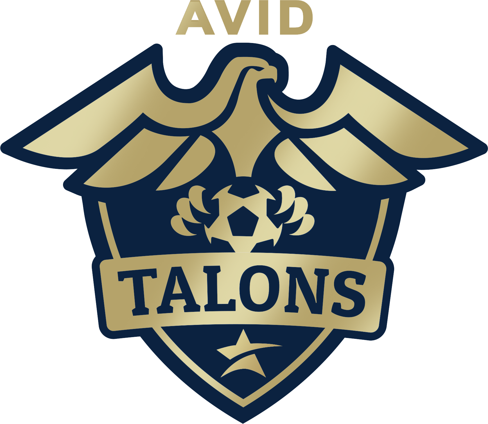 AVID Talons eagle logo in gold and navy with shield and banner