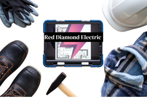 A red diamond electric logo is displayed on a tablet