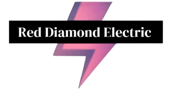 Red Diamond Electric Logo with Pink, blue and purple lightning icon