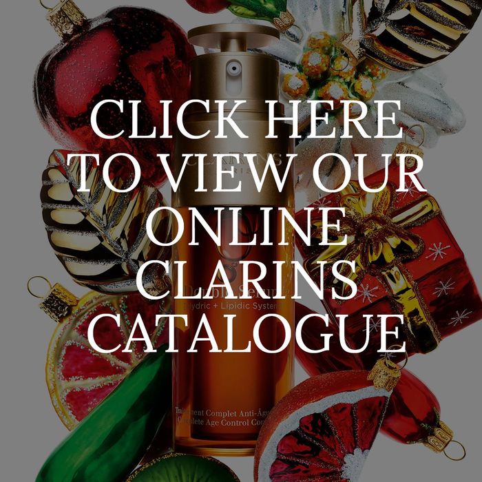 image of CLARINS products with text and link - click here to to view our Clarins catalogue