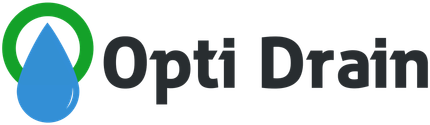 Le logo d'opti drain montre une goutte d'eau dans un cercle vert.