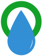 Une goutte d'eau bleue est entourée d'un cercle vert.