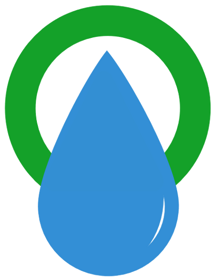 Une goutte d'eau bleue est entourée d'un cercle vert.