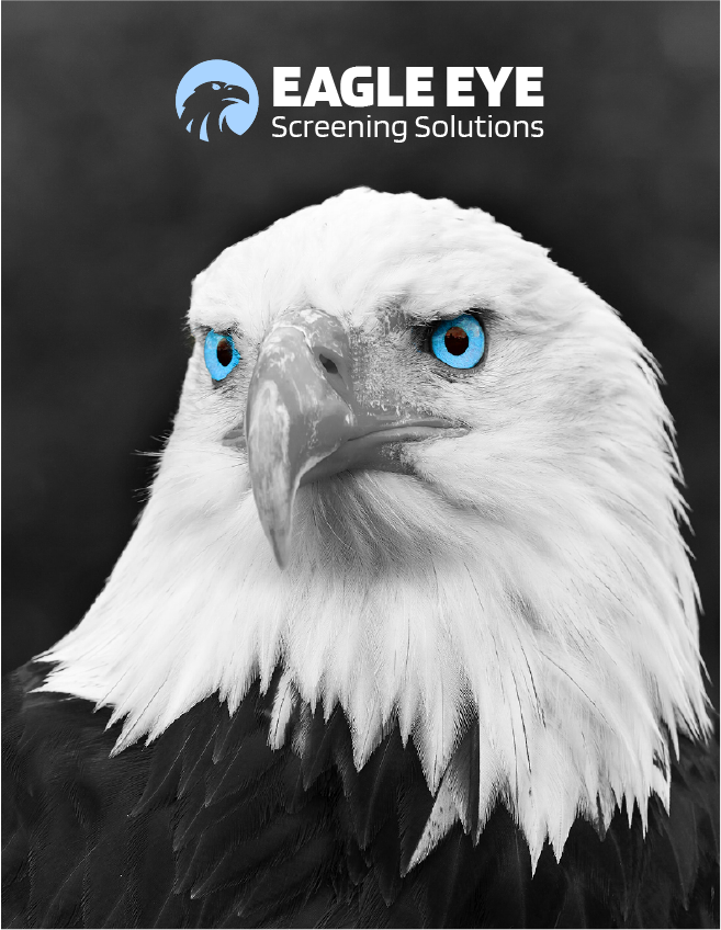 a bald eagle with piercing blue eye coloration as the logo of Eagle Eye Screening Solutions