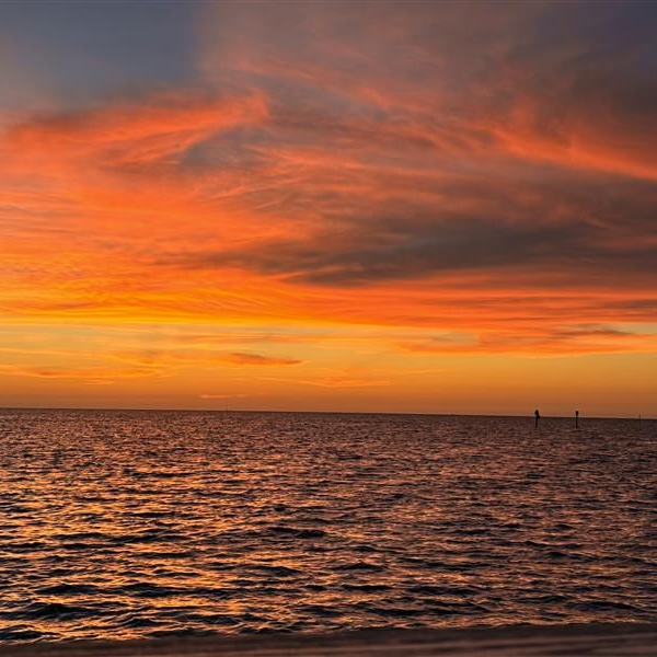 A dock with two benches extends into a dark lake under a cloudy sky.