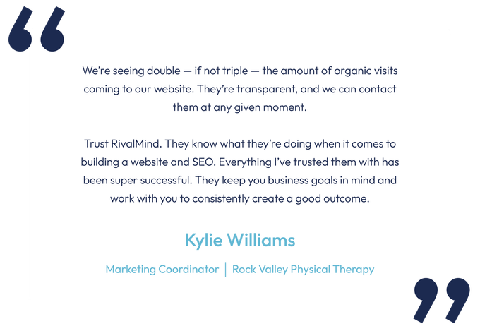 a positive review of RivalMind's digital marketing service from a satisfied customer