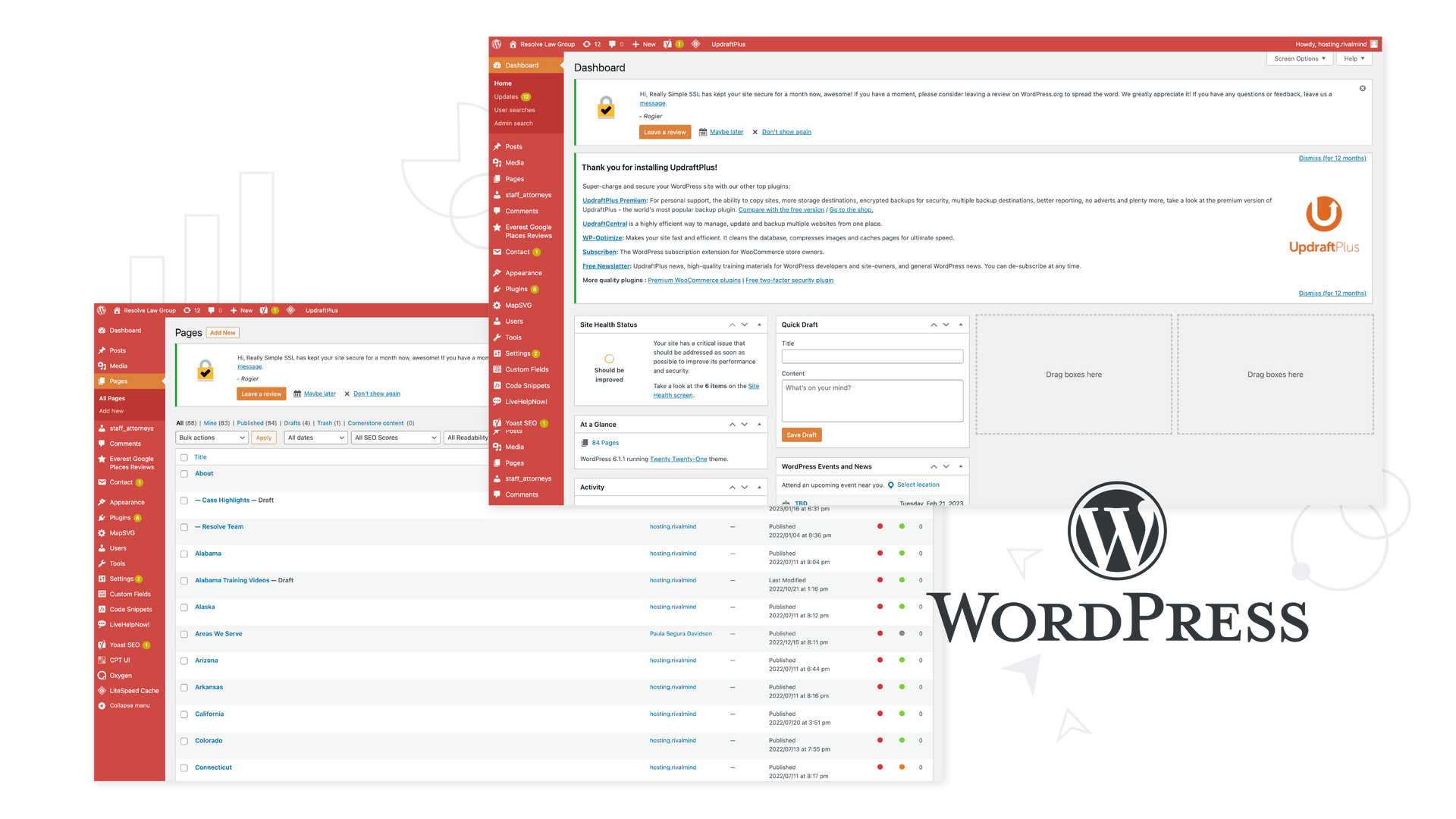 Backend of a WordPress site