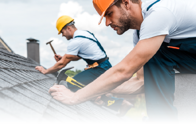 two roofers on a job they received through roofing SEO services at RivalMind