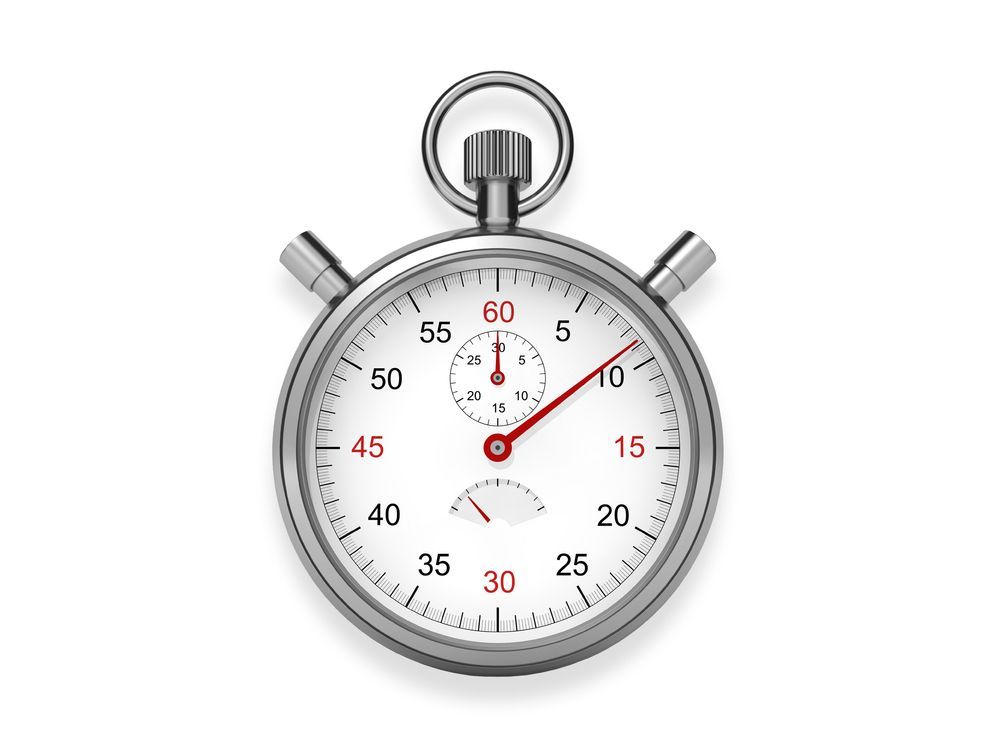 A close up of a stopwatch on a white background.