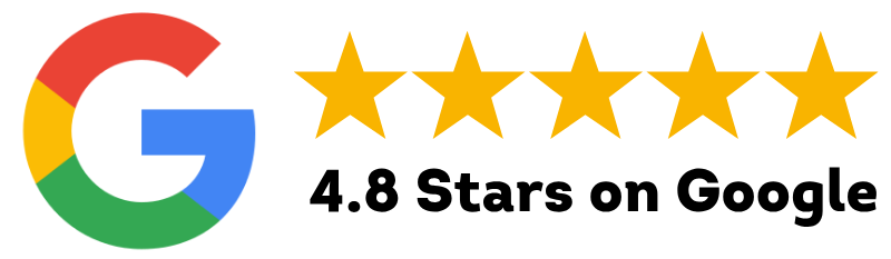 The Google logo next to five yellow stars with the text 