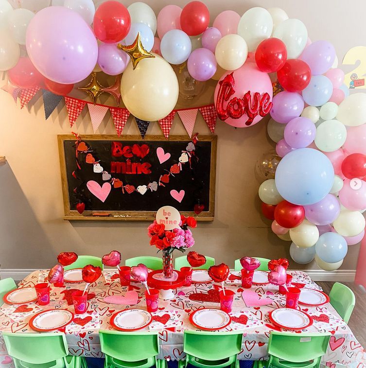 A table set up for a valentine 's day party