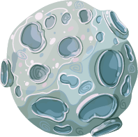 A cartoon illustration of a moon with holes in it.