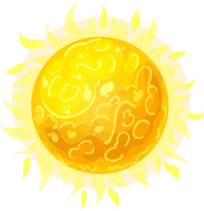 A cartoon illustration of a yellow sun with a pattern on it