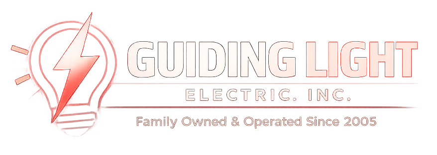 Logo of Guiding Light Electric Inc. featuring a lightbulb with lightning bolt inside, text: