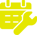 Yellow calendar with a wrench, likely for scheduling or maintenance.