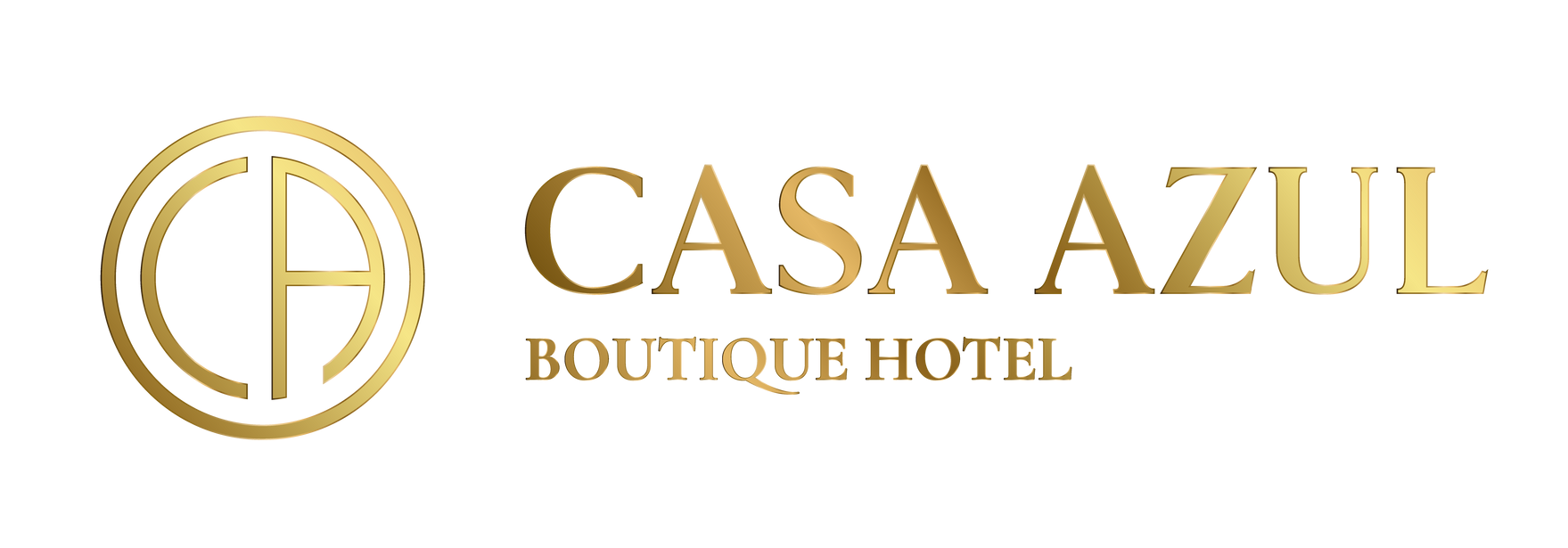 Logo for Casa Azul Boutique Hotel; gold text on white background.