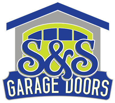 The logo for s & s garage doors is blue and yellow.