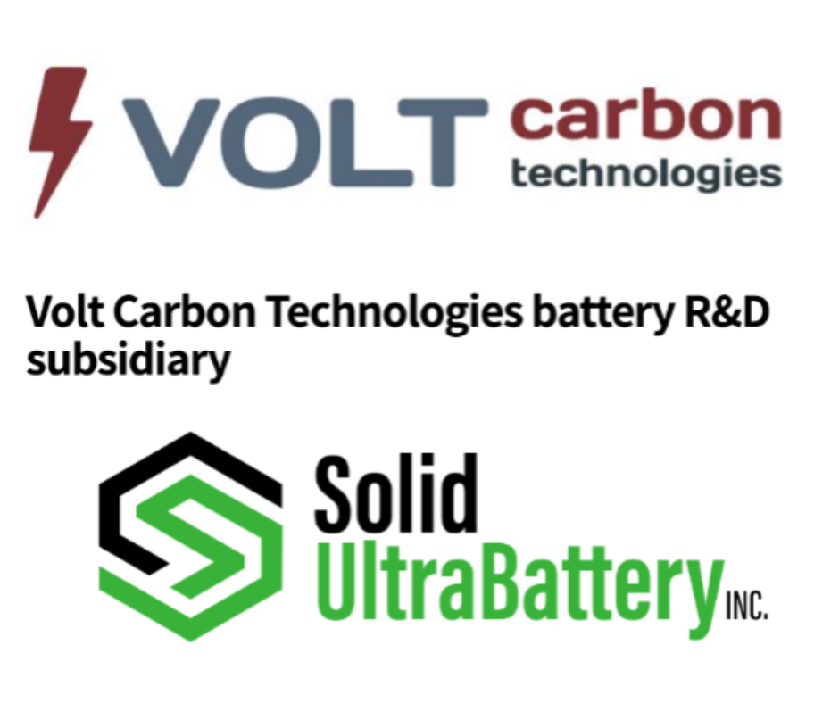 Logos of Volt Carbon Technologies and Solid UltraBattery Inc., battery R&D subsidiary.
