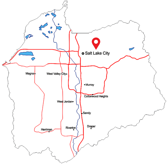 A map showing the location of salt lake city