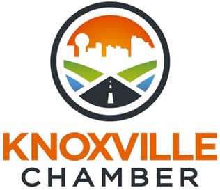 Knoxville Chamber logo: city skyline over a road and hills, with orange, green, blue, and black colors.