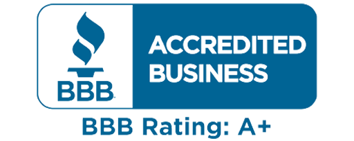 BBB Accredited Business logo with a blue background and text reading