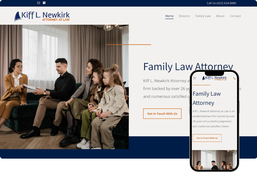 A family is sitting on a couch talking to a family law attorney.