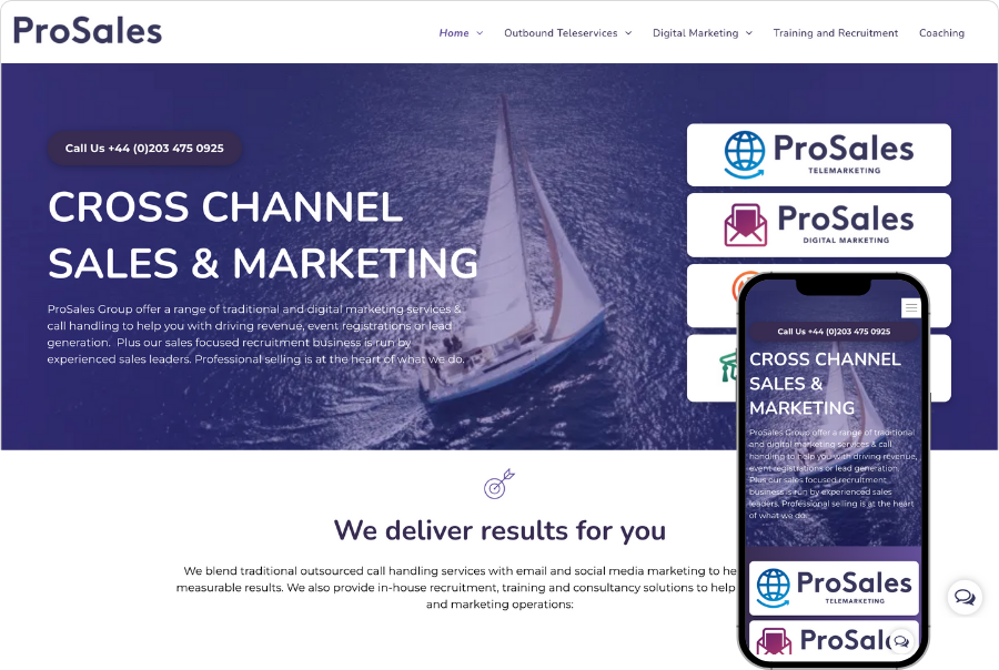 A screenshot of a website for cross channel sales and marketing.