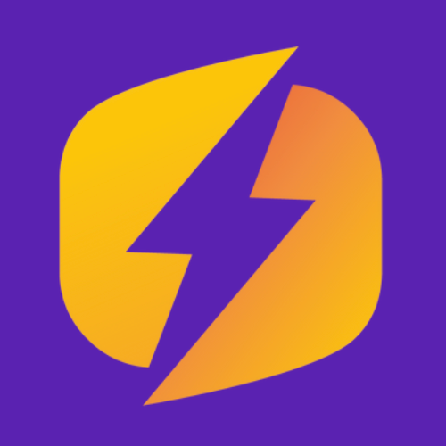 A yellow and orange lightning bolt on a purple background