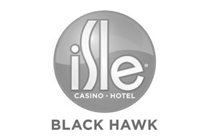 A black and white logo for the black hawk casino hotel