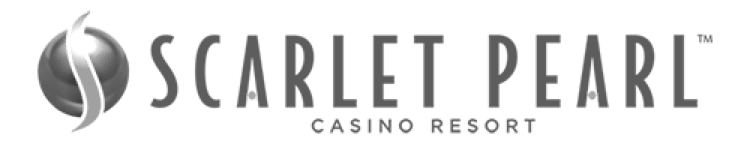A black and white logo for scarlet pearl casino resort