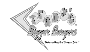 A black and white logo for teddy 's bigger burgers