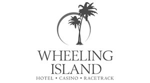A black and white logo for wheeling island hotel casino racetrack