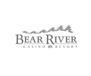 A black and white logo for bear river casino resort.