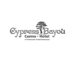 A black and white logo for cypress bayou casino hotel.