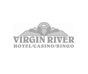 The virgin river hotel / casino / bingo logo is black and white.