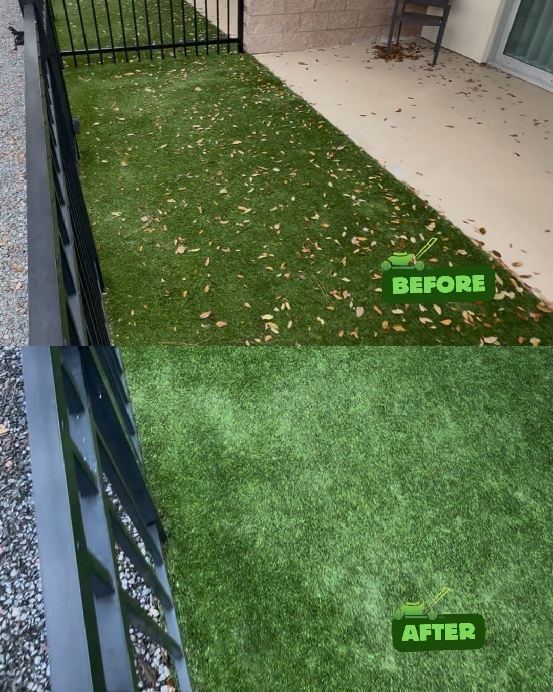 A picture of a lawn before and after being installed