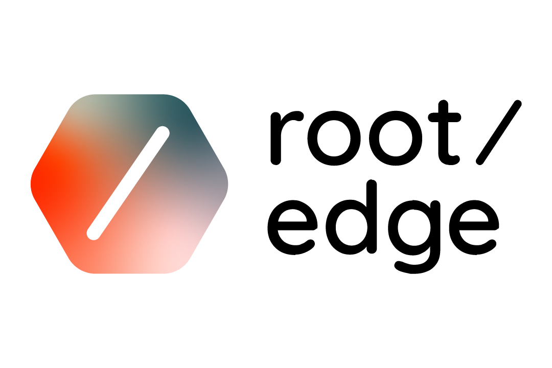 Hexagon logo with a gradient and a diagonal slash; text reads