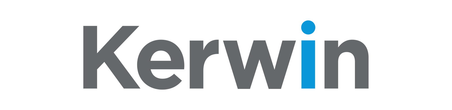 Kerwin logo, gray text with a blue