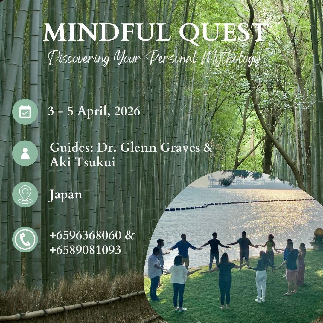 An advertisement for a mindful quest shows a group of people standing in a park