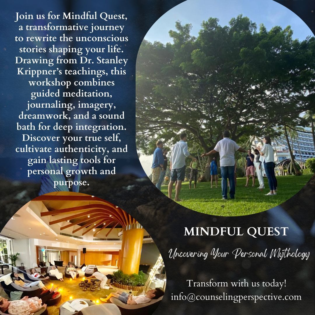 An advertisement for a mindful quest shows a group of people standing in a park