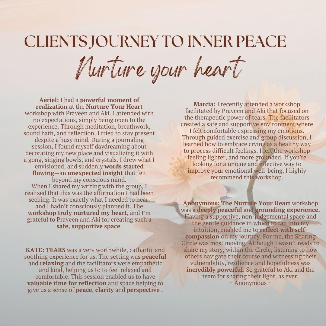 An advertisement for a journey to inner peace nurture your heart