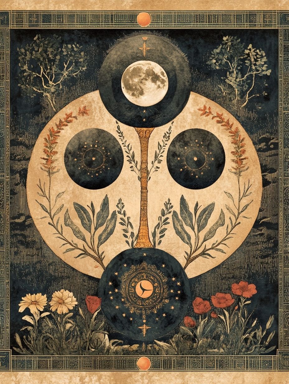 artistic render of 4 phase moon system