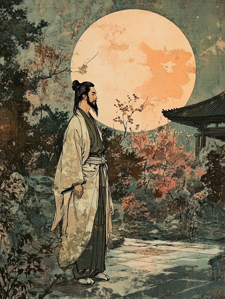 Japanese moon god, traditional gardens