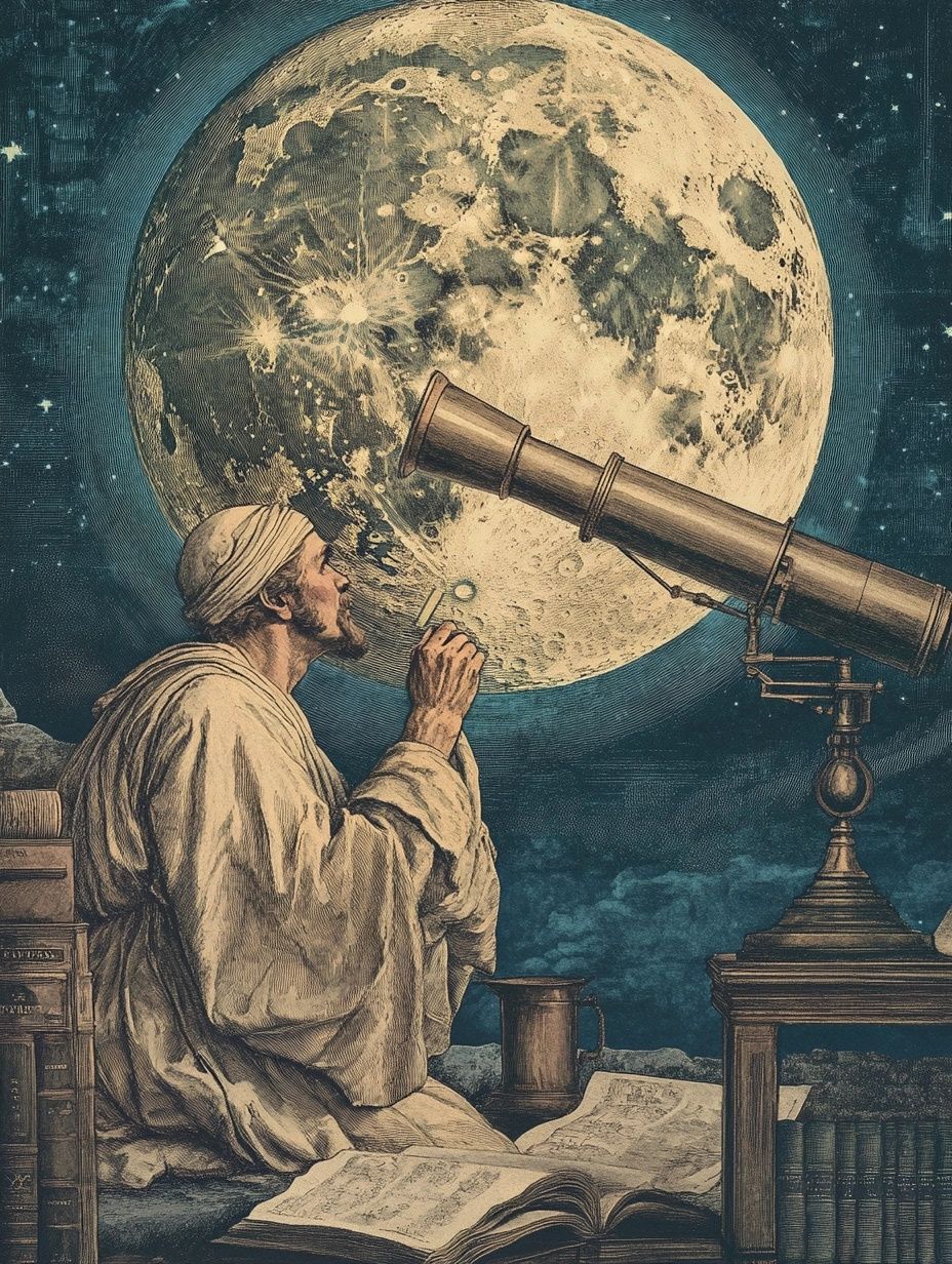 an ancient greek philosopher ponders the moon 
