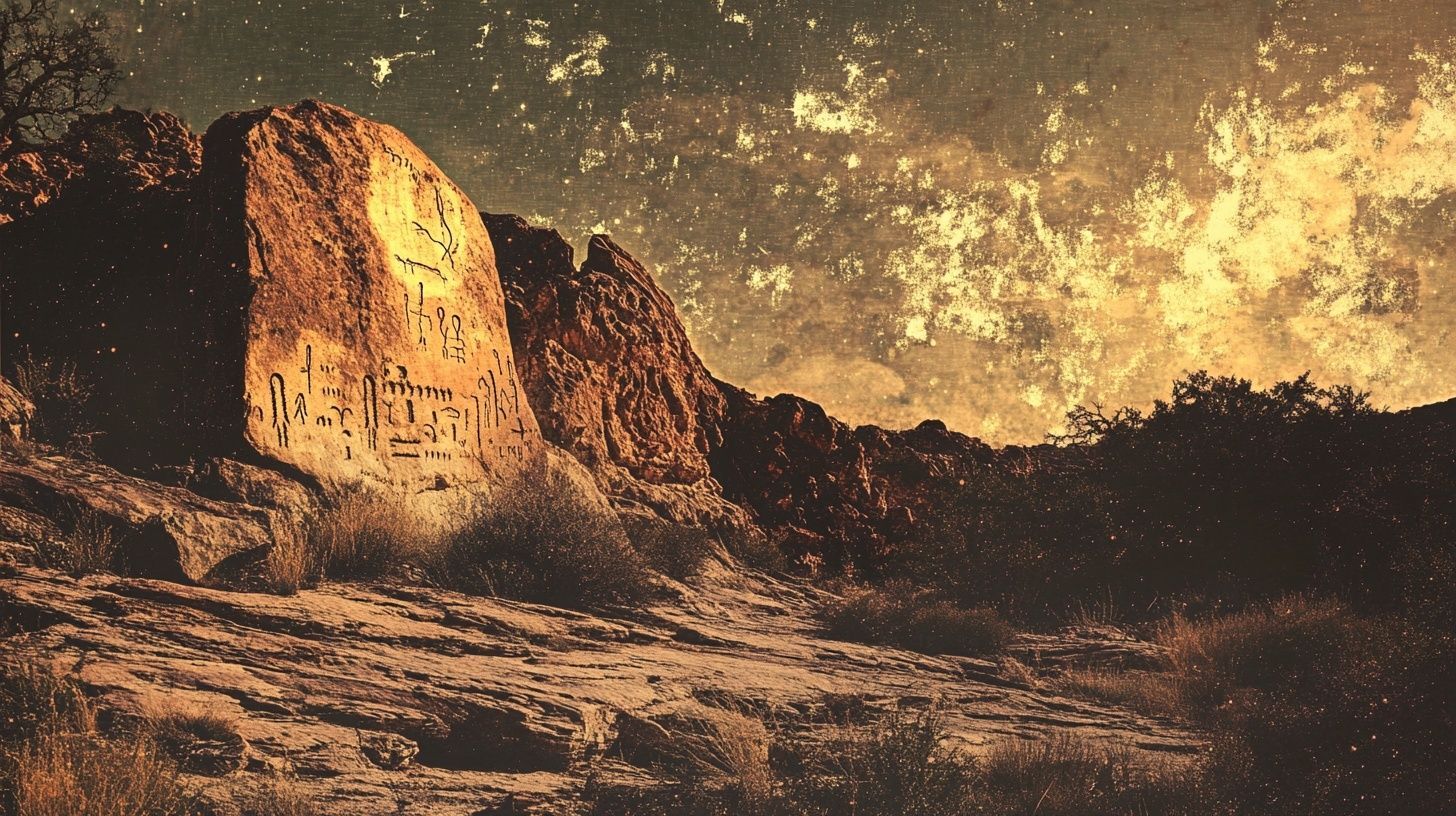 desert landscape, petroglyphs in rocks