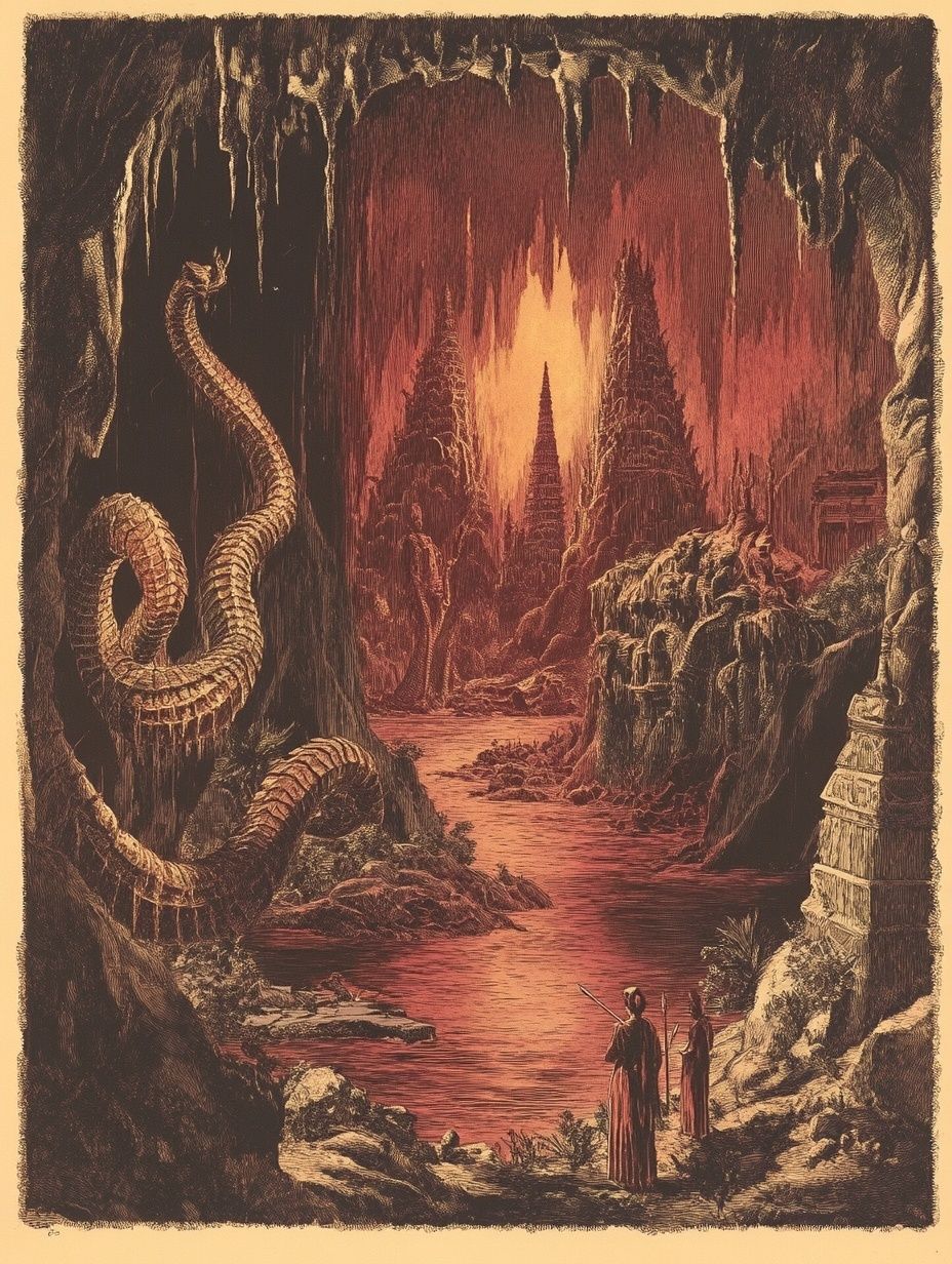 fiery underworld, huge snake like creature