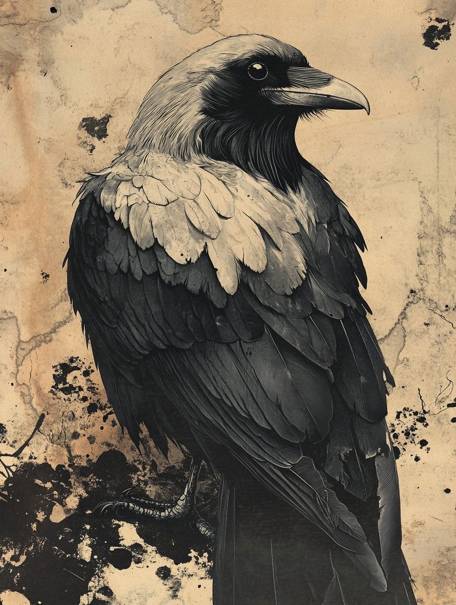 raven with grey and black feathers