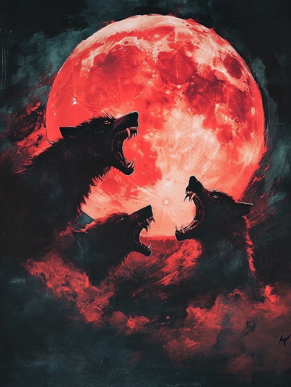 wolves howl under a blood red moon